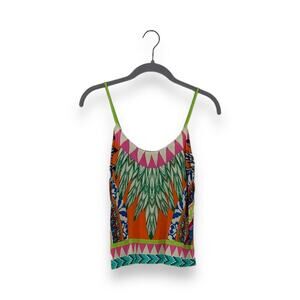 Flying Tomato Green Multicolor Tropical Geometric Tribal Spaghetti Strap Top